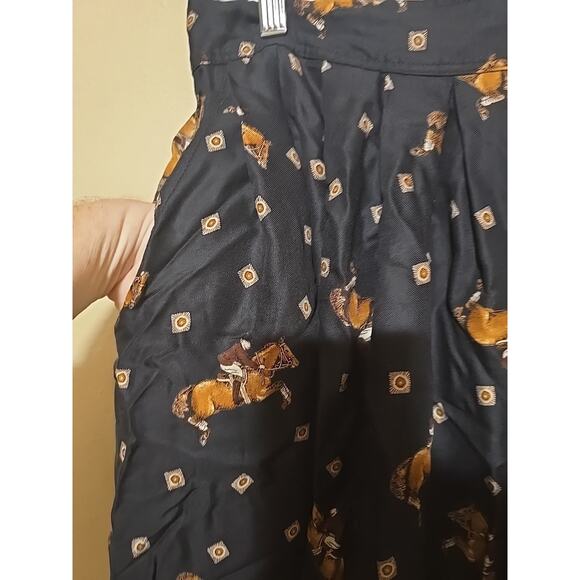 Vintage 90s Chaus Black Equestrian AOP Pleated Casual Midi Skirt Womans Size 8 - Picture 3 of 8